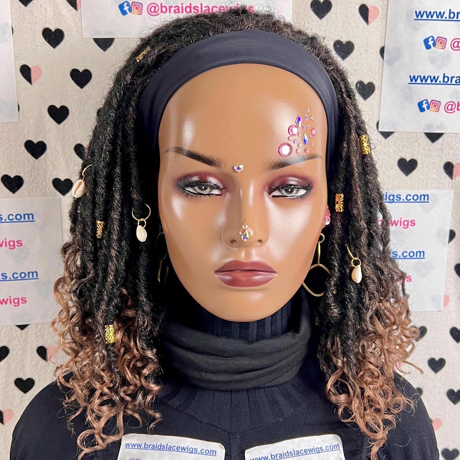 Short Faux Locs Headband Wig Boho Goddess Loc Distressed Curly Faux Dread Locs