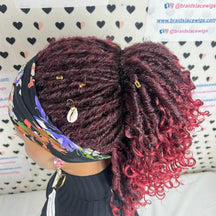 Perruque à bandeau, courtes fausses dreadlocks bohèmes, style déstructuré et bouclé, rouge bordeaux