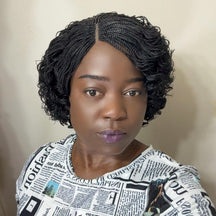 Handmade Micro Twist Short Curly Bob Glueless Braided Lace Closure Wig Black
