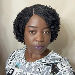 Handmade Micro Twist Short Curly Bob Glueless Braided Lace Closure Wig Black