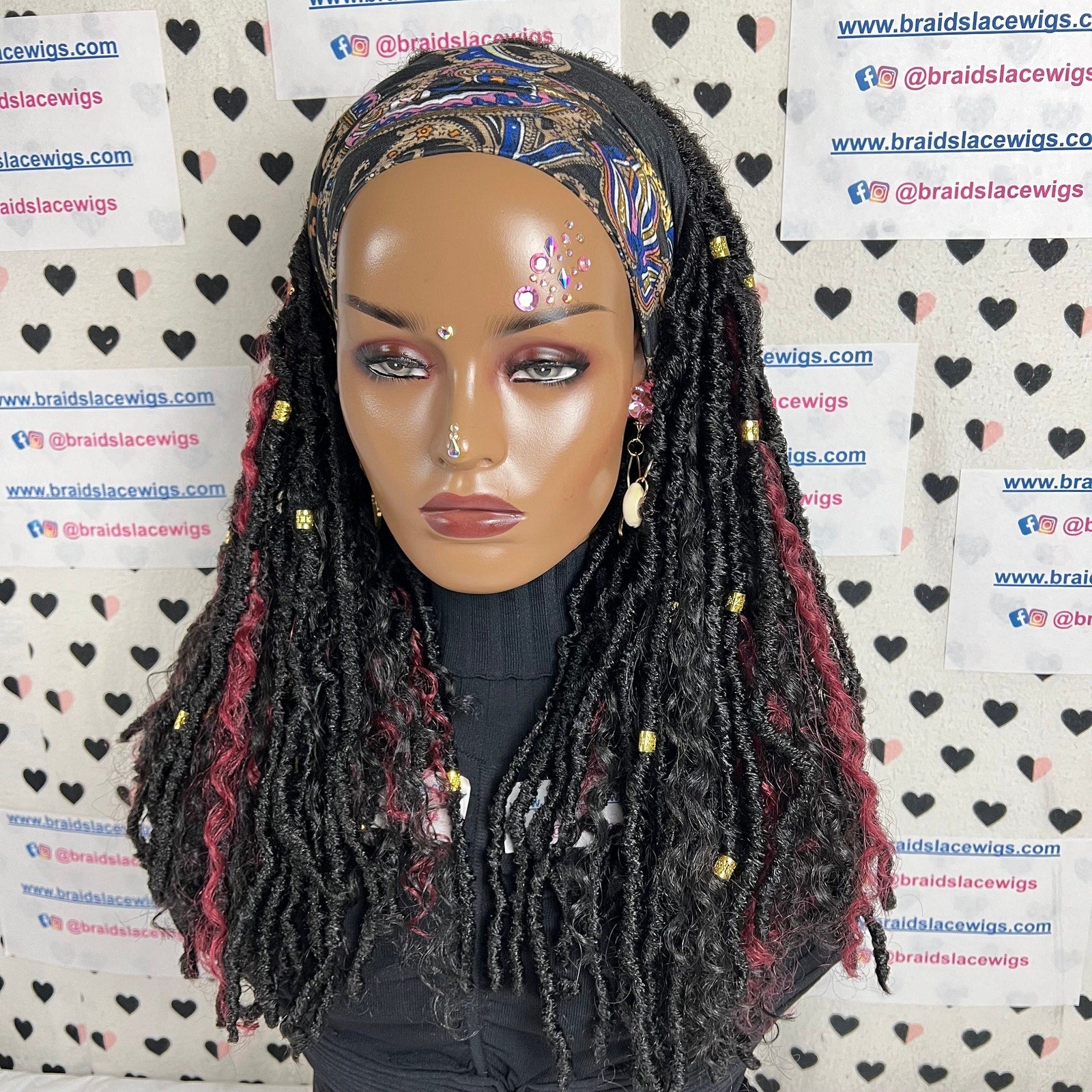 Peluca con diadema, estilo bohemio, con rastas y rizos desgastados para mujeres negras