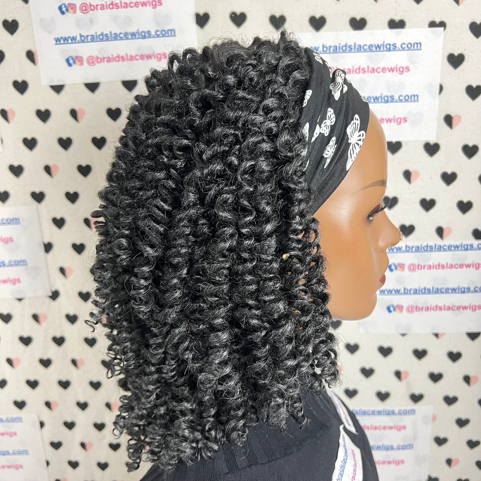 Short Curly Spiral Spring Twist Braids Curls Headband Braided Wigs Black