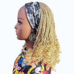 Handmade Blonde Micro Twist Braided Headband Wig with Curly Ends – 613 Golden