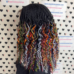 Wavy Curls Half Box Braids Curly Braided Wig For Black Women 16 Inch Multi color