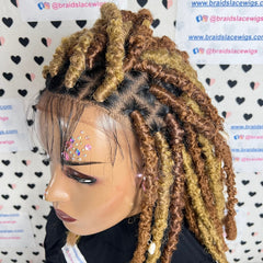 Pelucas cortas de rastas sintéticas de 13 x 4 pulgadas con encaje frontal y rastas desgastadas, peluca trenzada de 14 pulgadas