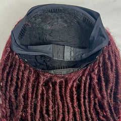 Peluca con diadema de rastas sintéticas cortas, estilo bohemio, con rastas de diosa, rizadas y desgastadas, color burdeos y rojo