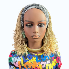 Handmade Blonde Micro Twist Braided Headband Wig with Curly Ends – 613 Golden