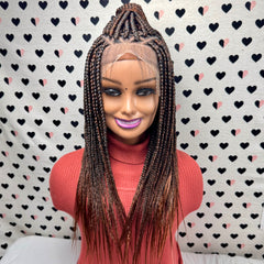 13x6 Lace Frontal V Part Box Braids Braided Lace Front Wig 1b/30 Ombre