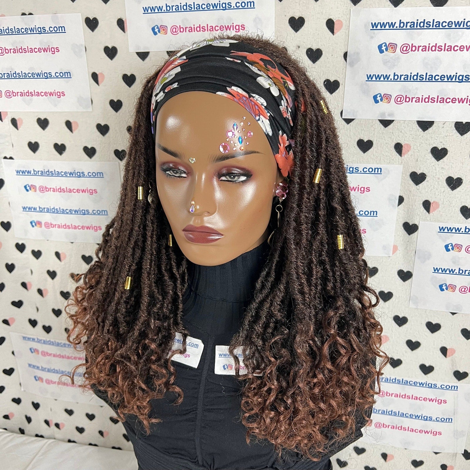 Peluca con diadema de rastas falsas, estilo bohemio, con rastas de diosa, rizadas y desgastadas