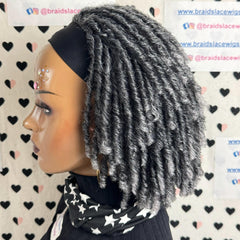 Short Faux Locs Headband Wig Dreadlock Synthetic Afro Twist Braided Wigs For Black Women Grey