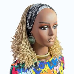 Handmade Blonde Micro Twist Braided Headband Wig with Curly Ends – 613 Golden