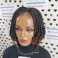 Short Curls Curly Box Braids Braided Lace Front Wig For Black Women Colors 1b/30 Ombre
