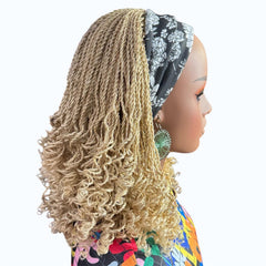 Handmade Blonde Micro Twist Braided Headband Wig with Curly Ends – 613 Golden