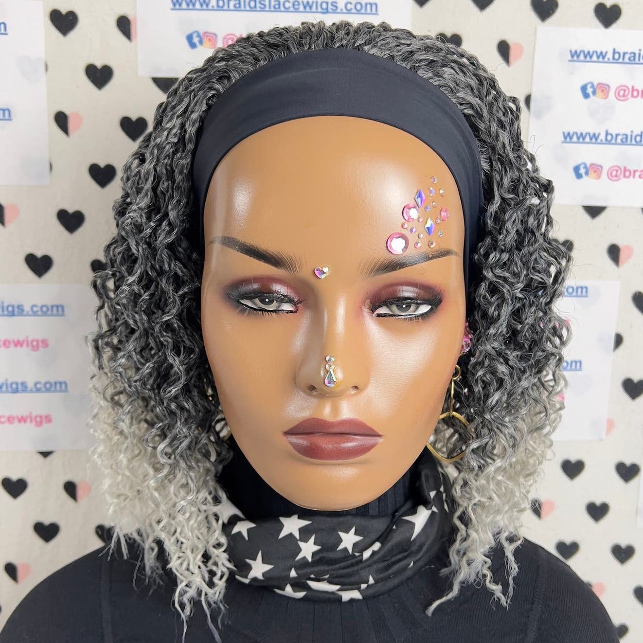 Peluca con diadema de trenzas rizadas torcidas onduladas Pelucas trenzadas pequeñas trenzadas de Ombre gris