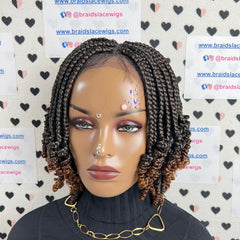 Short Curls Curly Box Braids Braided Lace Front Wig For Black Women Colors 1b/30 Ombre