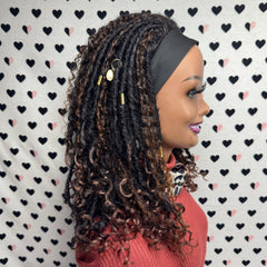 Short Faux Locs Headband Wig Boho Goddess Loc Distressed Curly Faux Dread Locs Wigs For Black Women 1b|30 Ombre