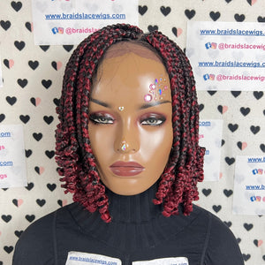 Peluca con trenzas rizadas cortas con encaje frontal en forma de V y parte en V de 10 pulgadas