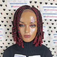 Peluca con trenzas rizadas cortas con encaje frontal en forma de V y parte en V de 10 pulgadas