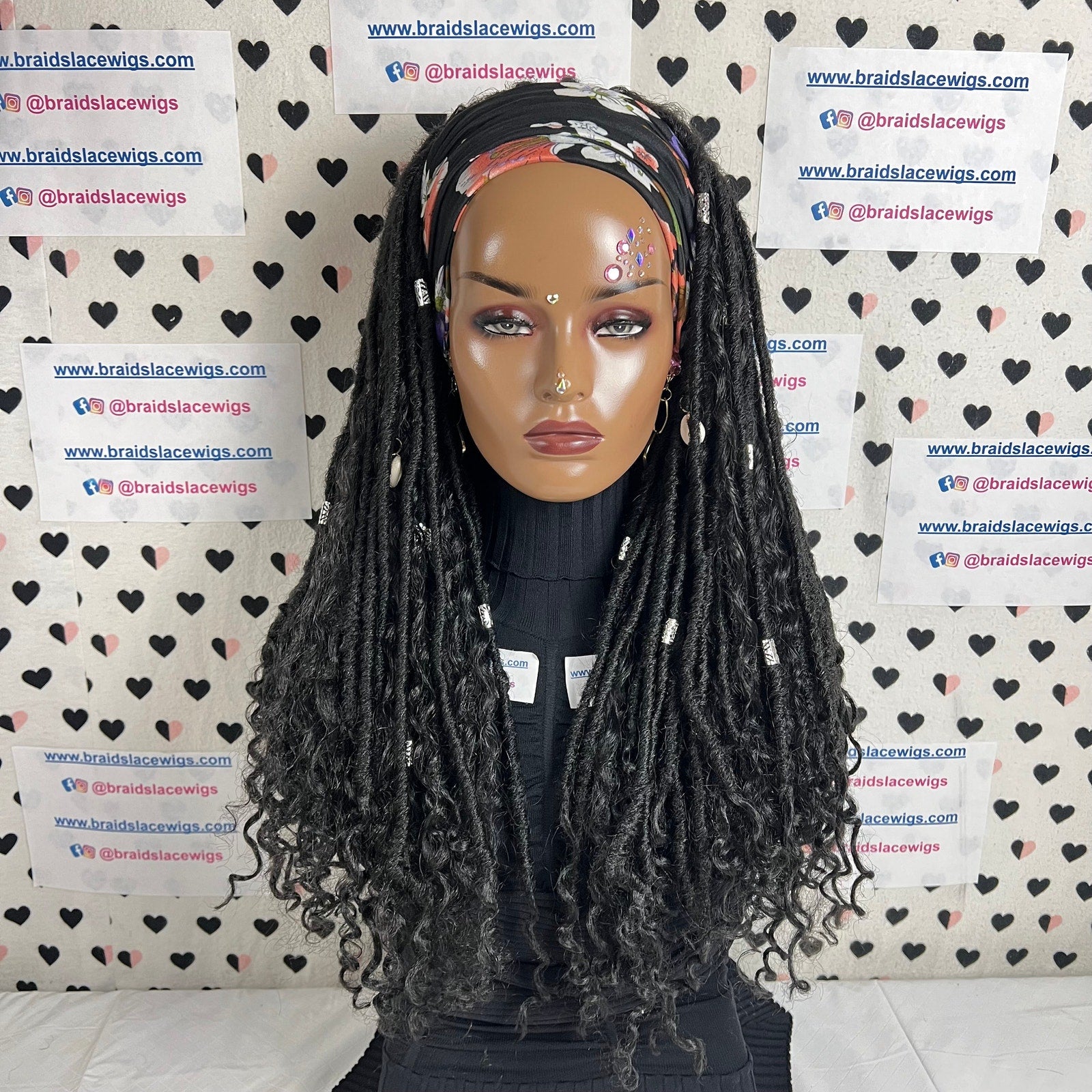 Faux Locs Headband Braided Wig Boho Goddess Loc Distressed Curly Dread Locs Wig