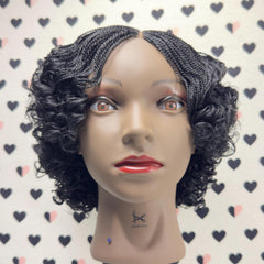 Handmade Micro Twist Short Curly Bob Glueless Braided Lace Closure Wig Black