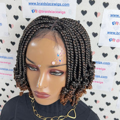 Short Curls Curly Box Braids Braided Lace Front Wig For Black Women Colors 1b/30 Ombre