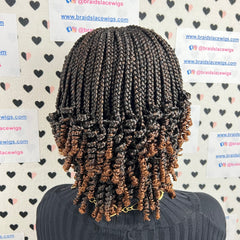 Short Curls Curly Box Braids Braided Lace Front Wig For Black Women Colors 1b/30 Ombre