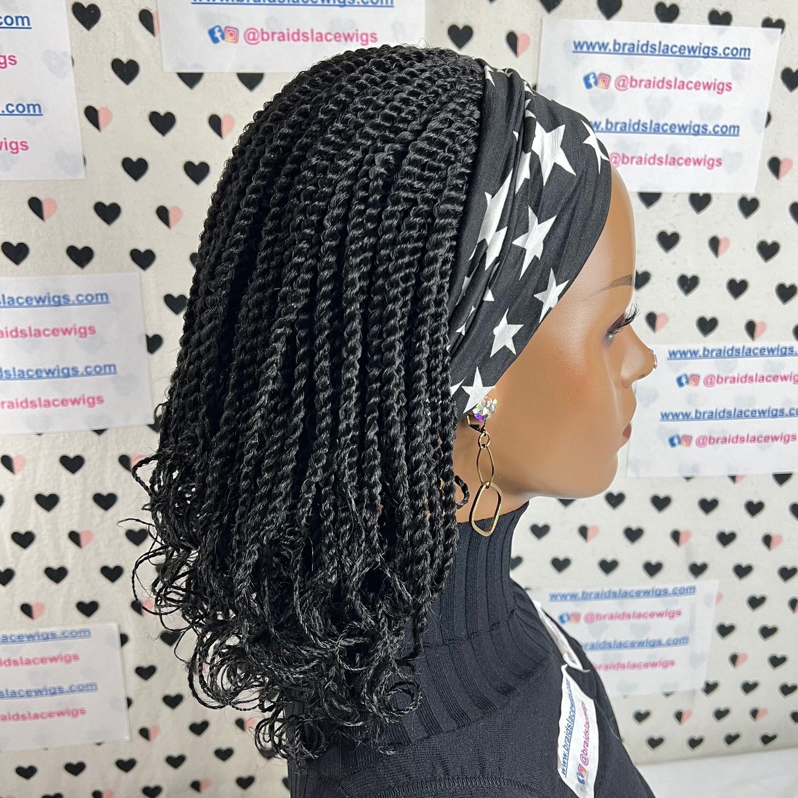 Peluca trenzada con diadema rizada y retorcida corta Pelucas trenzadas pequeñas Pelucas trenzadas negras