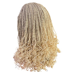 Handmade Blonde Micro Twist Braided Headband Wig with Curly Ends – 613 Golden