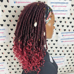Peluca con diadema de rastas sintéticas cortas, estilo bohemio, con rastas de diosa, rizadas y desgastadas, color burdeos y rojo