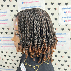 Short Curls Curly Box Braids Braided Lace Front Wig For Black Women Colors 1b/30 Ombre