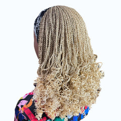 Handmade Blonde Micro Twist Braided Headband Wig with Curly Ends – 613 Golden