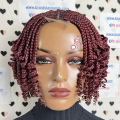 Top Cornrows Box Trenzas Cierre de encaje Rizado ondulado Peluca trenzada corta y rizada 10 pulgadas