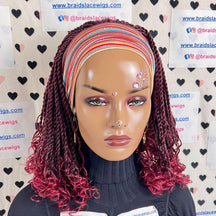 Diadema con trenza rizada corta y retorcida Peluca trenzada Trenzas pequeñas retorcidas Rojo burdeos