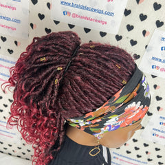 Peluca con diadema de rastas sintéticas cortas, estilo bohemio, con rastas de diosa, rizadas y desgastadas, color burdeos y rojo