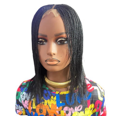 Glueless Tiny Small Braids Short Feathers Twist Braided Lace Closure Wig Black