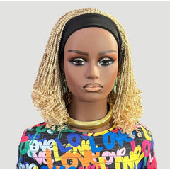 Handmade Blonde Micro Twist Braided Headband Wig with Curly Ends – 613 Golden