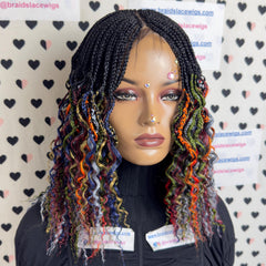 Wavy Curls Half Box Braids Curly Braided Wig For Black Women 16 Inch Multi color
