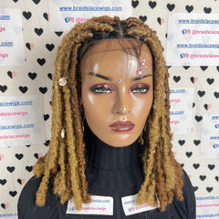 Pelucas cortas de rastas sintéticas de 13 x 4 pulgadas con encaje frontal y rastas desgastadas, peluca trenzada de 14 pulgadas