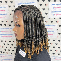 Peluca trenzada del frente del cordón de las trenzas de los rizos de la trenza de la caja rizada frontal del cordón 13x4 para las mujeres negras 1b/27 Ombre