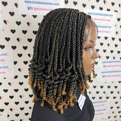 Peluca trenzada del frente del cordón de las trenzas de los rizos de la trenza de la caja rizada frontal del cordón 13x4 para las mujeres negras 1b/27 Ombre