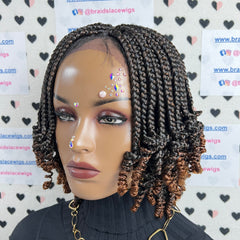 Short Curls Curly Box Braids Braided Lace Front Wig For Black Women Colors 1b/30 Ombre