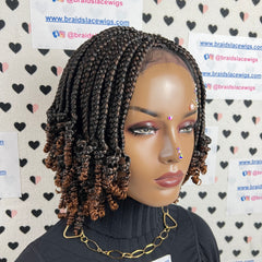 Short Curls Curly Box Braids Braided Lace Front Wig For Black Women Colors 1b/30 Ombre