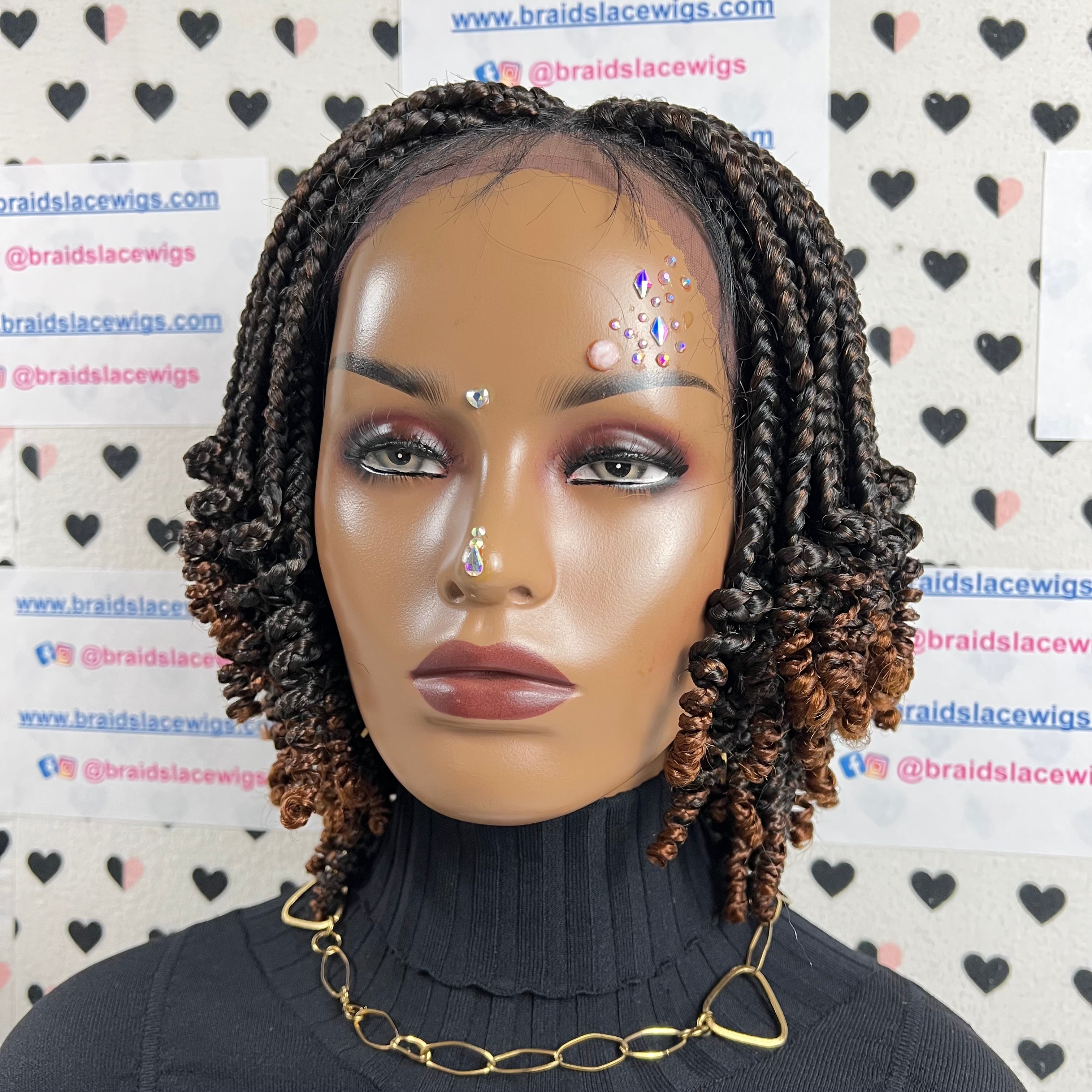 Short Curls Curly Box Braids Braided Lace Front Wig For Black Women Colors 1b/30 Ombre