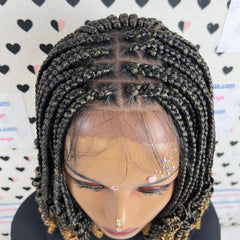 Peluca trenzada del frente del cordón de las trenzas de los rizos de la trenza de la caja rizada frontal del cordón 13x4 para las mujeres negras 1b/27 Ombre