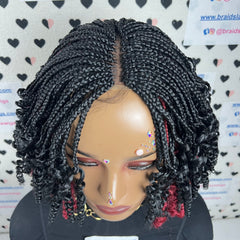 Hand Braided Handmade Curly Half Box Braids Curls Braided Lace Closure Wigs For Black Women