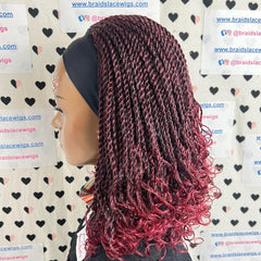 Diadema con trenza rizada corta y retorcida Peluca trenzada Trenzas pequeñas retorcidas Rojo burdeos