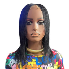Glueless Tiny Small Braids Short Feathers Twist Braided Lace Closure Wig Black