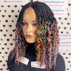 Wavy Curls Half Box Braids Curly Braided Wig For Black Women 16 Inch Multi color