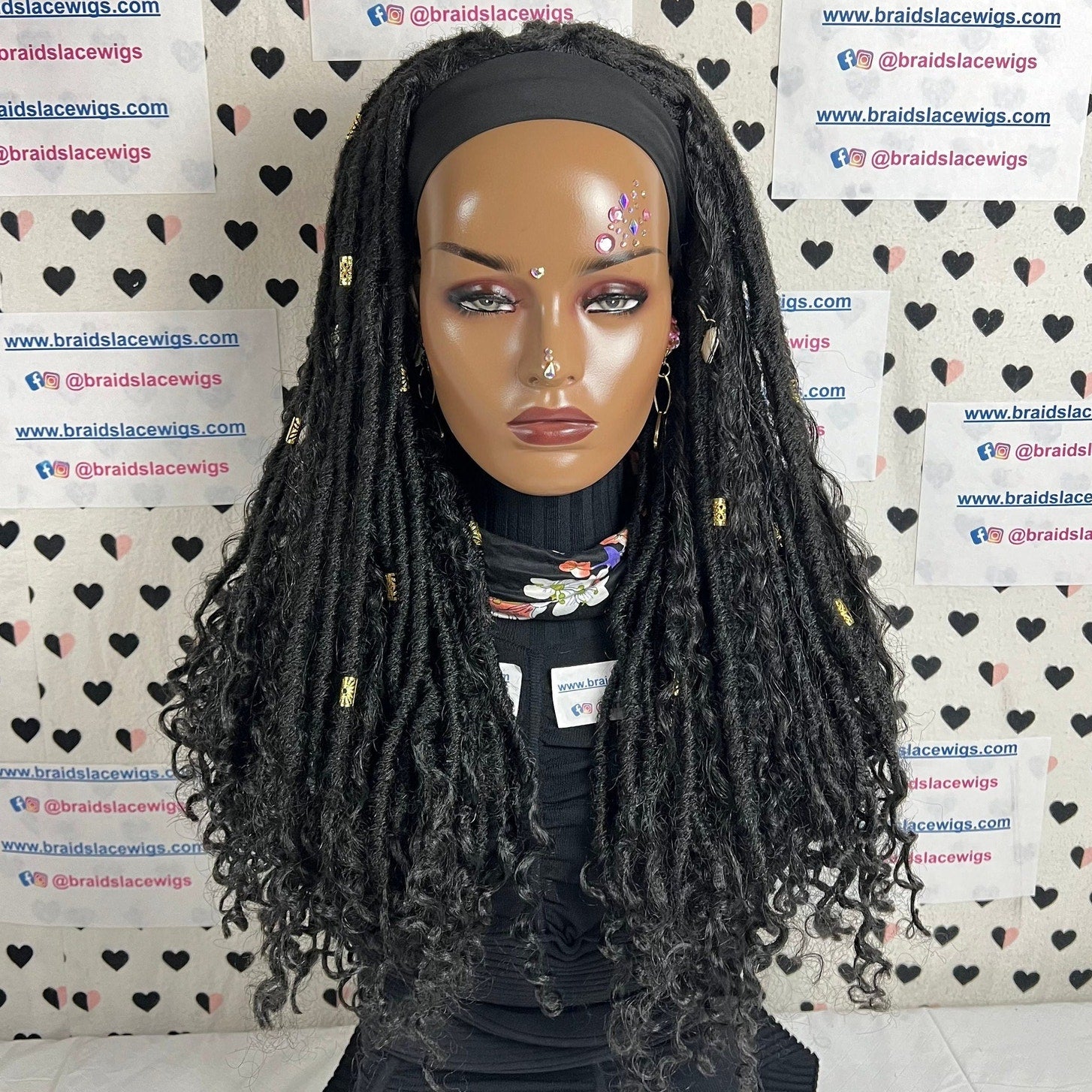 Faux Locs Headband Braided Wig Boho Goddess Loc Distressed Curly Dread Locs