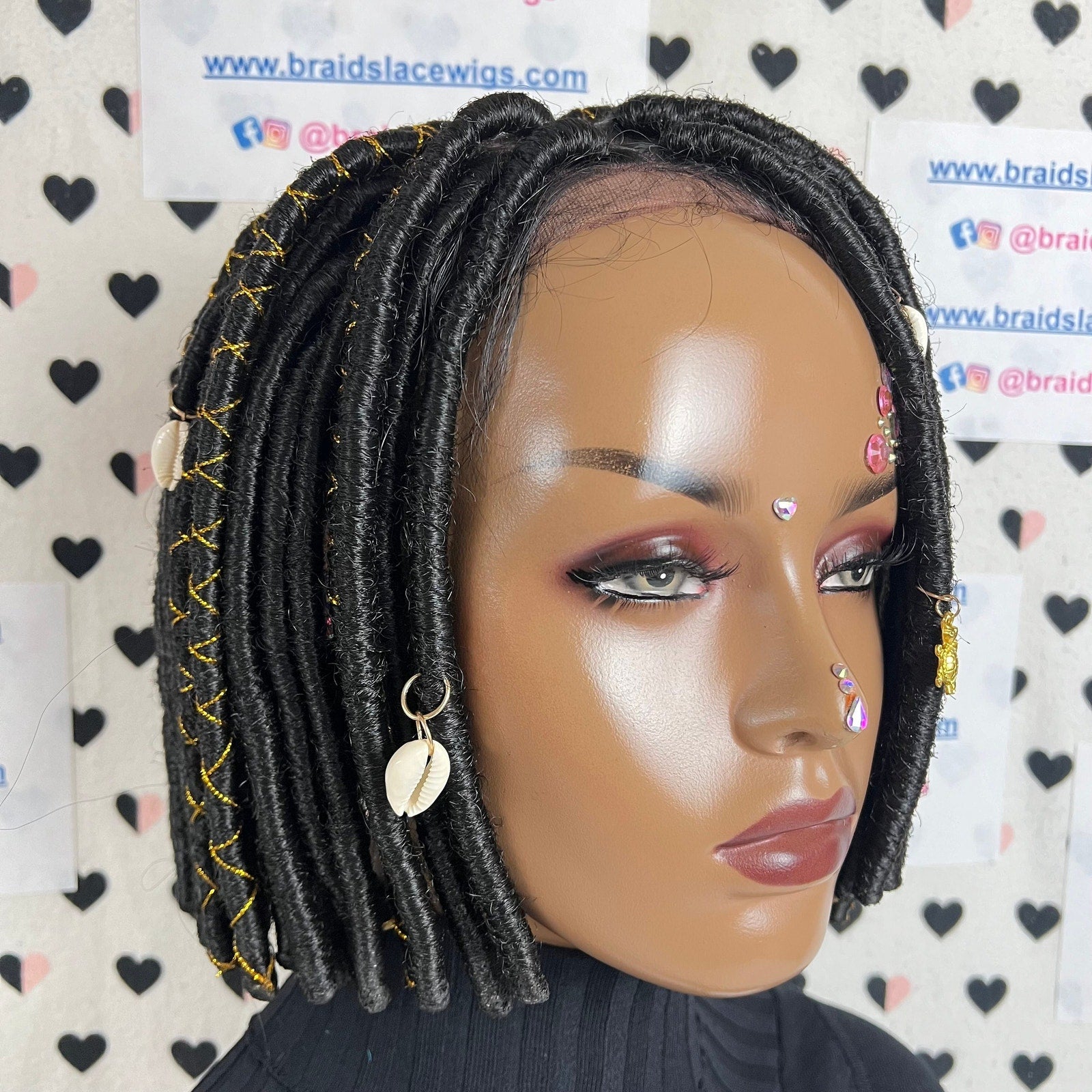 Peluca de rastas falsas de estilo bob corto de 13 x 4 pulgadas con encaje frontal y estilo bohemio desgastado